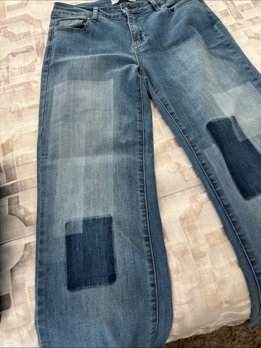 CHARLIE B Blue Patchwork Straight Leg Jeans size 6